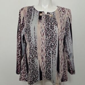 Valerie Stevens Business Casual Striped Animal Print Mobwife Plus Size Blouse 1X